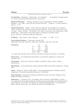 Ellisite Tl3ass3 C 2001-2005 Mineral Data Publishing, Version 1