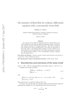 On Existence of Borel Flow for Ordinary Differential Equation with a Non