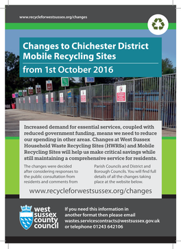 Changes to Chichester District Mobile Recycling Sites from 1St October 2016