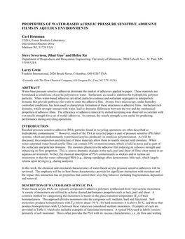 Properties of Water-Based Acrylic Pressure Sensitive Adhesive Films in Aqueous Environments