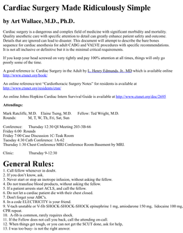 Cardiac Surgery Made Ridiculously Simple General Rules