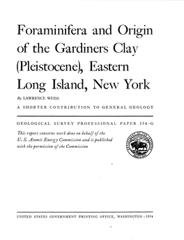 Foraminifera And. Origin of the Gardiners Clay (Pleistocene), Eastern Long Island, New York