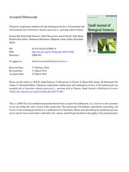 Chemical Composition Antibacterial and Antifungal Activities of Flowerhead and Root Essential Oils of Santolina Chamaecyparissus L., Growing Wild in Tunisia