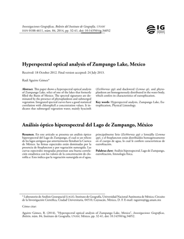 Hyperspectral Optical Analysis of Zumpango Lake, Mexico Análisis