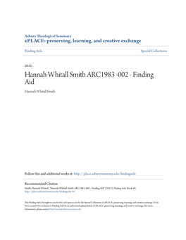 Hannah Whitall Smith ARC1983 -002 - Finding Aid Hannah Whitall Smith