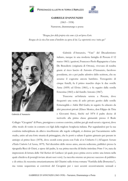 1 GABRIELE D'annunzio (1863 – 1938) Narratore, Drammaturgo E