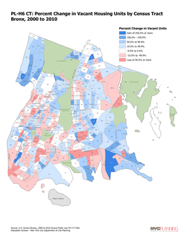 Percent Change in Vacant Housing Units by Census Tract Bronx, 2000 to 2010