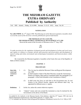 The Mizoram Gazette Extra Ordinary