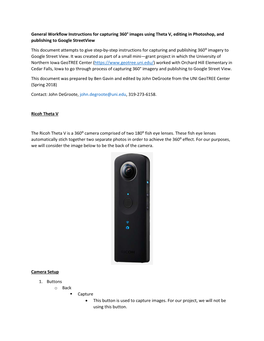 General Workflow Instructions for Capturing 360° Images Using Theta V, Editing in Photoshop, and Publishing to Google Streetview