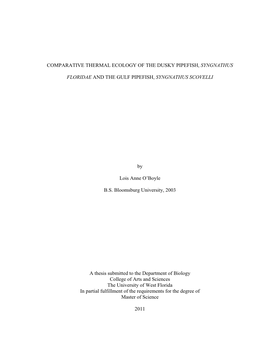 Comparative Thermal Ecology of the Dusky Pipefish, Syngnathus