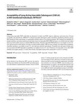 Acceptability of Long-Acting Injectable Cabotegravir (CAB LA) in HIV