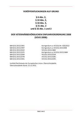 VERÖFFENTLICHUNGEN AUF GRUND § 6 Abs. 2, § 10 Abs. 2