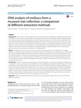 DNA Analysis of Molluscs from a Museum Wet Collection: a Comparison of Different Extraction Methods Katharina Jaksch1,2* , Anita Eschner3, Thomas V