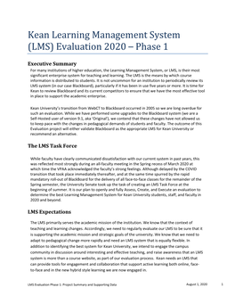 Kean Learning Management System (LMS) Evaluation 2020 – Phase 1