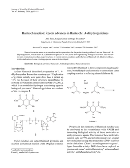 RECENT ADVANCES in HANTZSCH 1,4-DIHYDROPYRIDINES 95 Vol