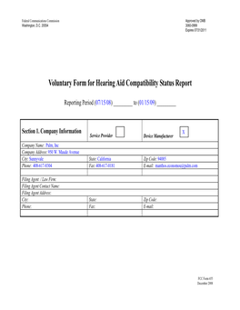 Voluntary Form for Hearing Aid Compatibility Status Report