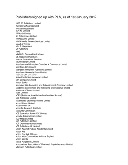 Publishers Signed up with PLS, As of 1St January 2017