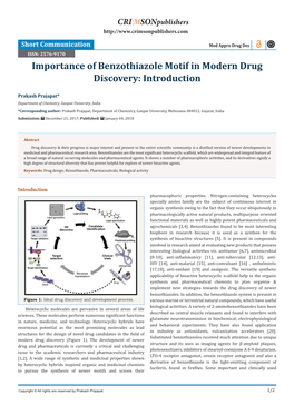 Importance of Benzothiazole Motif in Modern Drug Discovery: Introduction