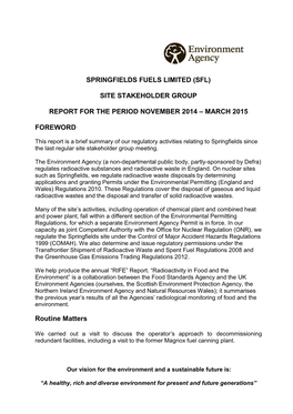 Environment Agency (A Non-Departmental Public Body, Partly-Sponsored by Defra) Regulates Radioactive Substances and Radioactive Waste in England