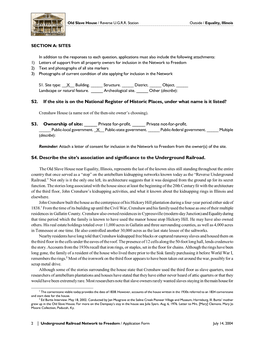 Underground Railroad Network to Freedom / Application Form July 14, 2004 Old Slave House / Reverse U.G.R.R