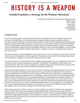 Socialist Feminism: a Strategy for the Women's Movement