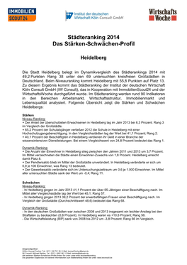 Städteranking 2014 Das Stärken-Schwächen-Profil Heidelberg