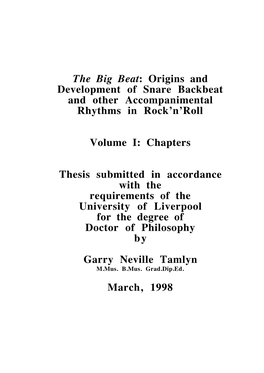 The Big Beat: Origins and Development of Snare Backbeat and Other Accompanimental Rhythms in Rock’N’Roll