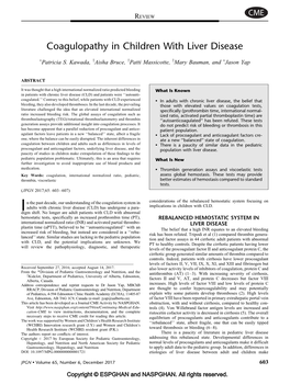 Coagulopathy in Children with Liver Disease