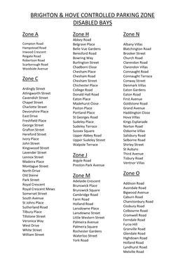 Brighton & Hove Controlled Parking Zone Disabled Bays
