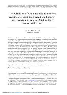 Remittances, Short-Term Credit and Financial Intermediation in Anglo-Dutch Military Finance, –