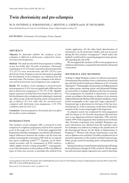 Twin Chorionicity and Pre-Eclampsia