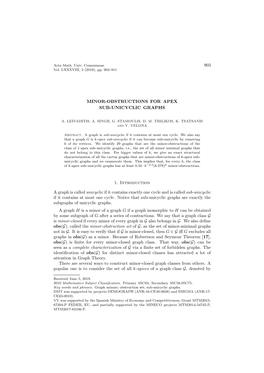 903 Minor-Obstructions for Apex Sub-Unicyclic Graphs