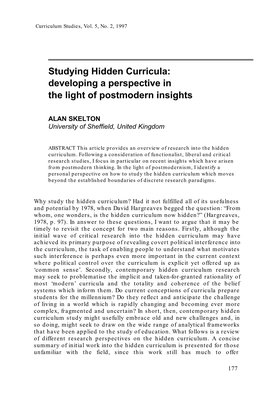 Studying Hidden Curricula: Developing a Perspective in the Light of Postmodern Insights