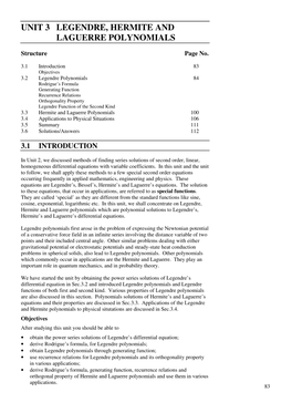 UNIT 3 LEGENDRE, HERMITE and Laguerre Polynomials LAGUERRE POLYNOMIALS