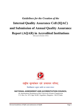 (IQAC) and Submission of Annual Quality Assurance Report (AQAR) in Accredited Institutions