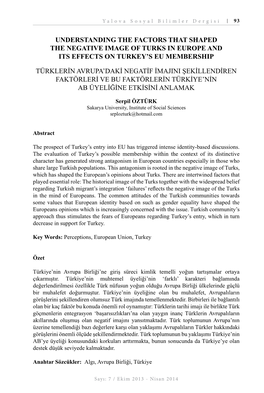 Understanding the Factors That Shaped the Negative Image of Turks in Europe and Its Effects on Turkey’S Eu Membership