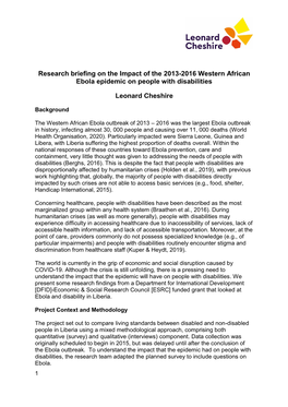 Impact of the 2013-2016 Western African Ebola Epidemic on People with Disabilities