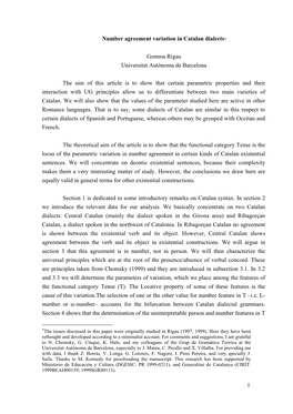 Number Agreement Variation in Catalan Dialects*