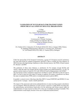 Validation of Nuclear Data for Transmutation from the Evaluation of Mox Fuel Irradiations