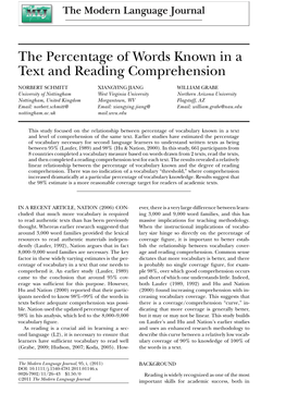 The Percentage of Words Known in a Text and Reading Comprehension