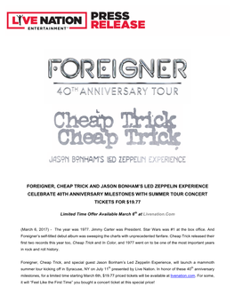 Foreigner, Cheap Trick and Jason Bonham's Led