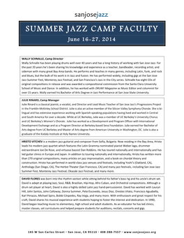 SUMMER JAZZ CAMP FACULTY June 16-27, 2014