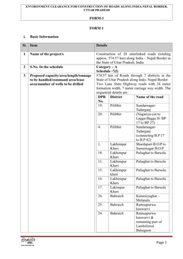 FORM-1 Page 1 FORM 1 I. Basic Information Sl. Item Details 1 Name