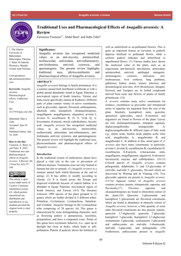 Traditional Uses and Pharmacological Effects of Anagallis Arvensis: a Review Zarmeena Yasmeen1*, Abdul Basit1 and Sidra Tahir2