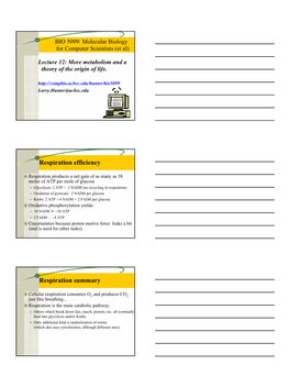 1 Respiration Efficiency Respiration Summary