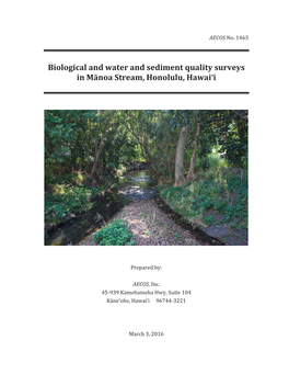 Biological and Water and Sediment Quality Surveys in Mānoa Stream, Honolulu, Hawaiʻi