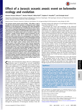 Effect of a Jurassic Oceanic Anoxic Event on Belemnite Ecology and Evolution