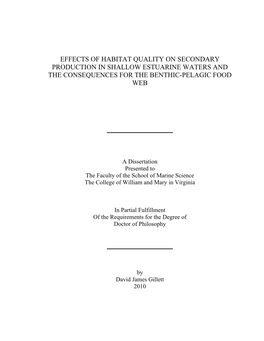 The Effects of Habitat Quality on the Secondary