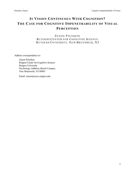 Is Vision Continuous with Cognition? the Case for Cognitive Impenetrability of Visual Perception