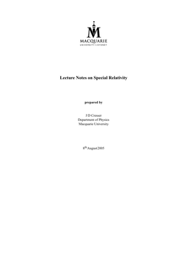 Lecture Notes on Special Relativity